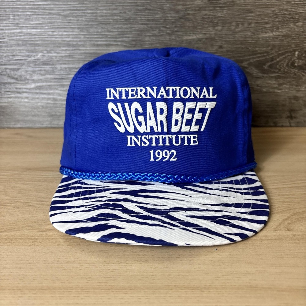 VINTAGE International Sugar Beet Institute Hat Cap Snap Back One Size Zebra 90s